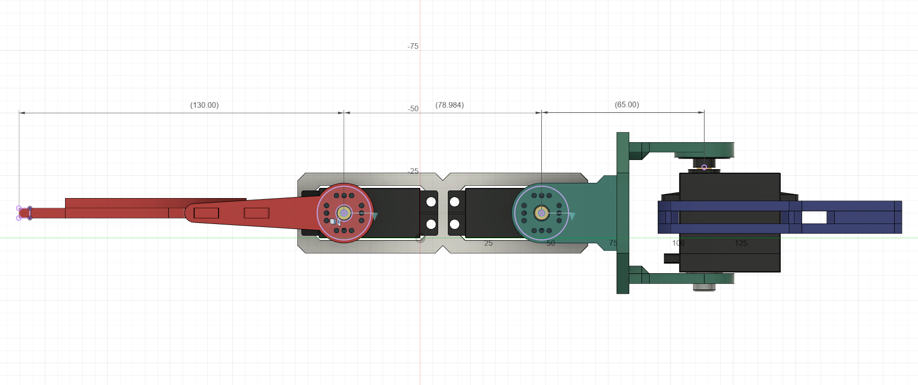 Side view of the robot leg, with all the bone lengths measured.